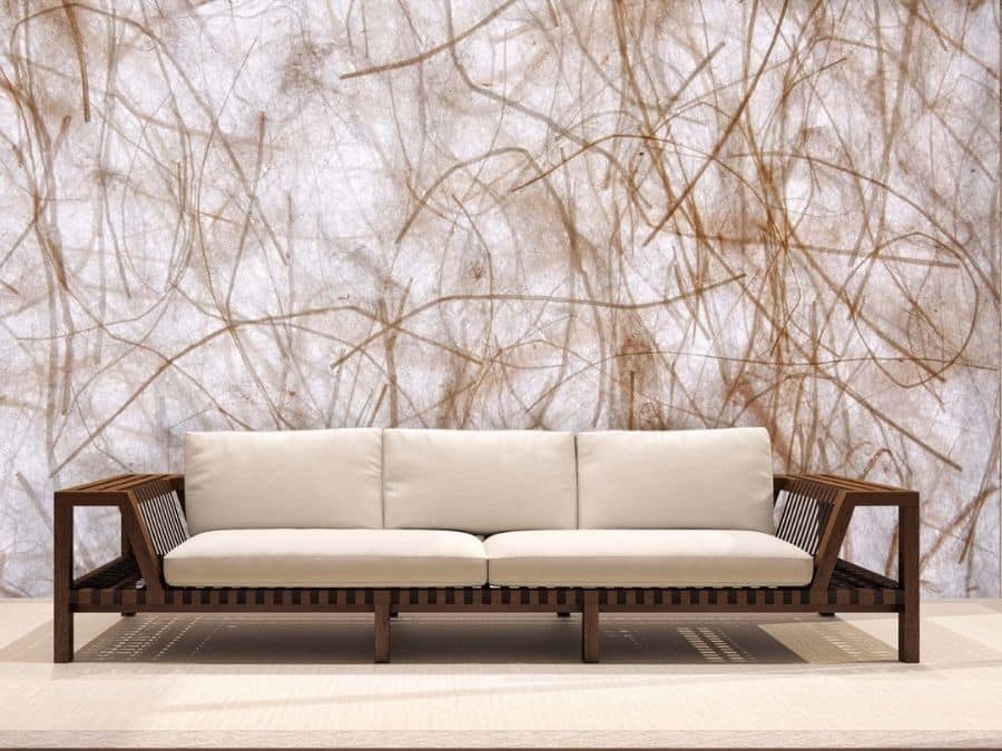 Brown Paper Wallpaper, as seen on the wall of this living room, is a mural with brown fibres in a natural white paper full of texture from About Murals.
