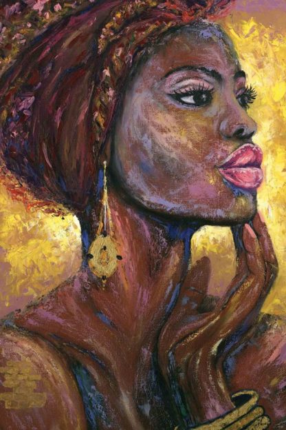 African Woman Wallpaper is a wall mural of a girl's face painted in oil paint from About Murals.