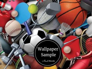 Ball Mural is a wallpaper with colorful sports equipment. Wallpaper samples available from About Murals.