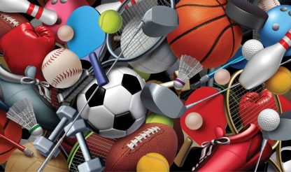 Ball Wallpaper is a wall mural with colorful sports equipment from About Murals.