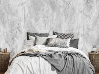 Grey Marble Wallpaper, as seen on the wall of this bedroom, features a light grey texture effect from About Murals.