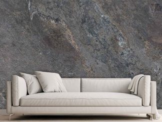 Stone Slab Wallpaper, as seen on the wall of this living room, is a photo mural of a natural stone effect design from About Murals.