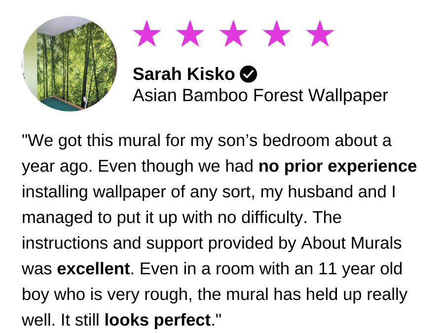 A wallpaper review from customer Sarah for About Murals