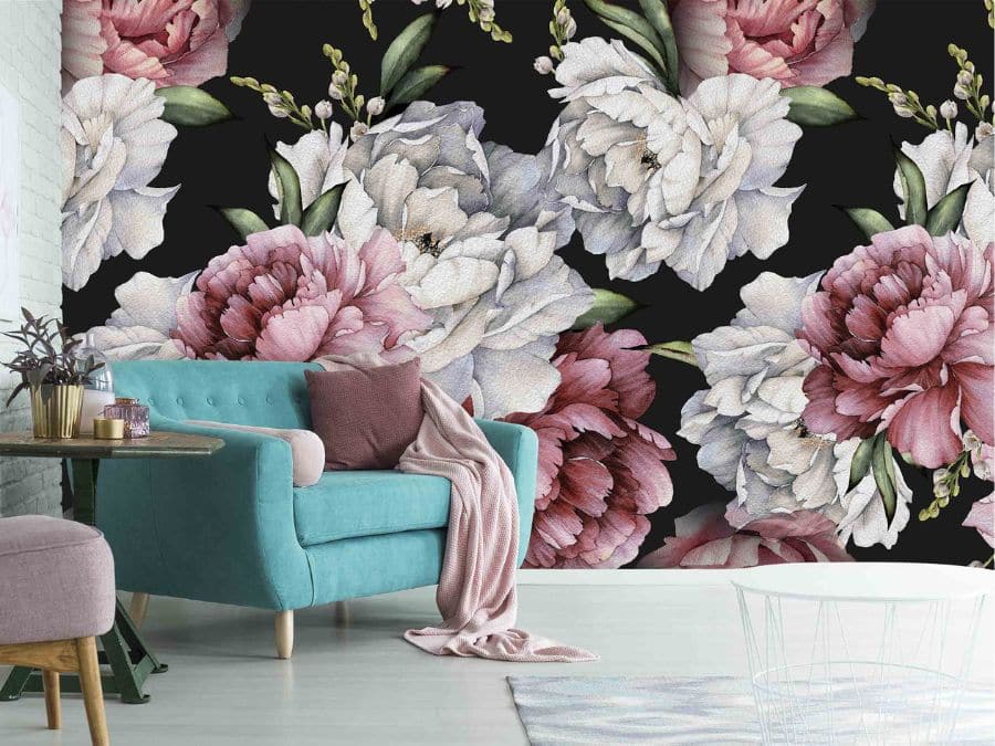 Shop from this wallpaper stores in Hamilton Ontario to find modern designs like this floral wall mural in a living room.  Shop online from About Murals!