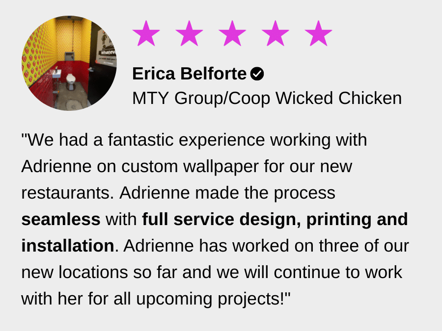 Review for commercial wallpaper from MTY Group/Coop Wicked Chicken Restaurant