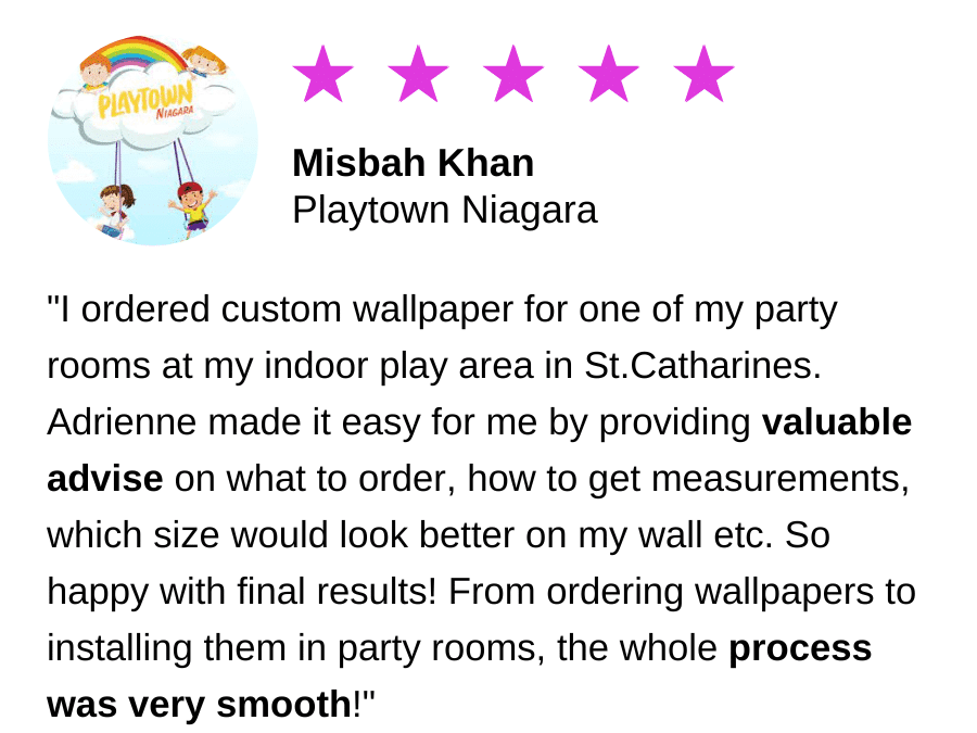 A review for custom wallpaper from Playtown Niagara for About Murals.