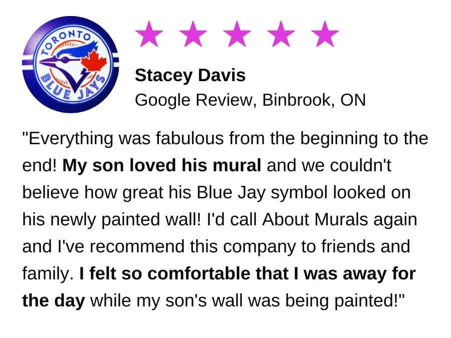 A review of a wall mural artist, Adrienne of About Murals, who painted a mural in Binbrook, Ontario.