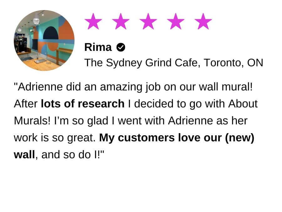 A review of a wall mural painted for the Sydney Grind in Toronto, Ontario by Adrienne of About Murals.