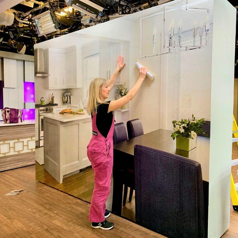 Photo wallpaper installation by Adrienne Scanlan of About Murals while on set at Cityline in Toronto, Ontario, Canada.