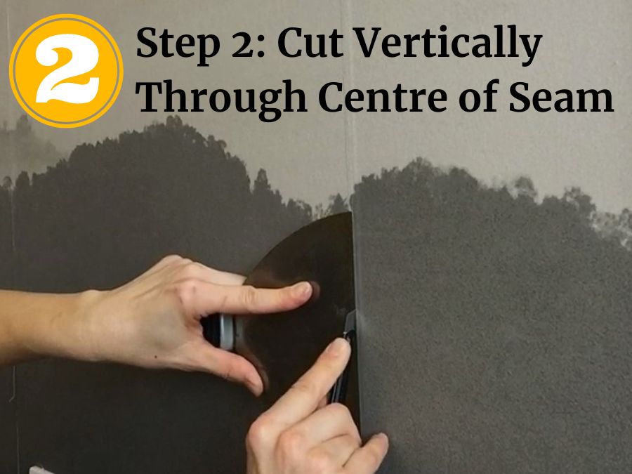 Double Cutting Wallpaper Knife Step 2 - cut vertically through centre of seam