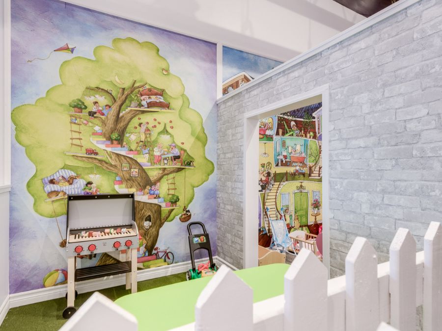 Indoor play centre murals in a dramatic play garden from About Murals