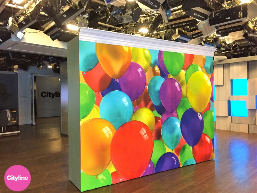 Indoor playground wallpaper murals, like this balloon mural, as seen on TV show Cityline from About Murals.